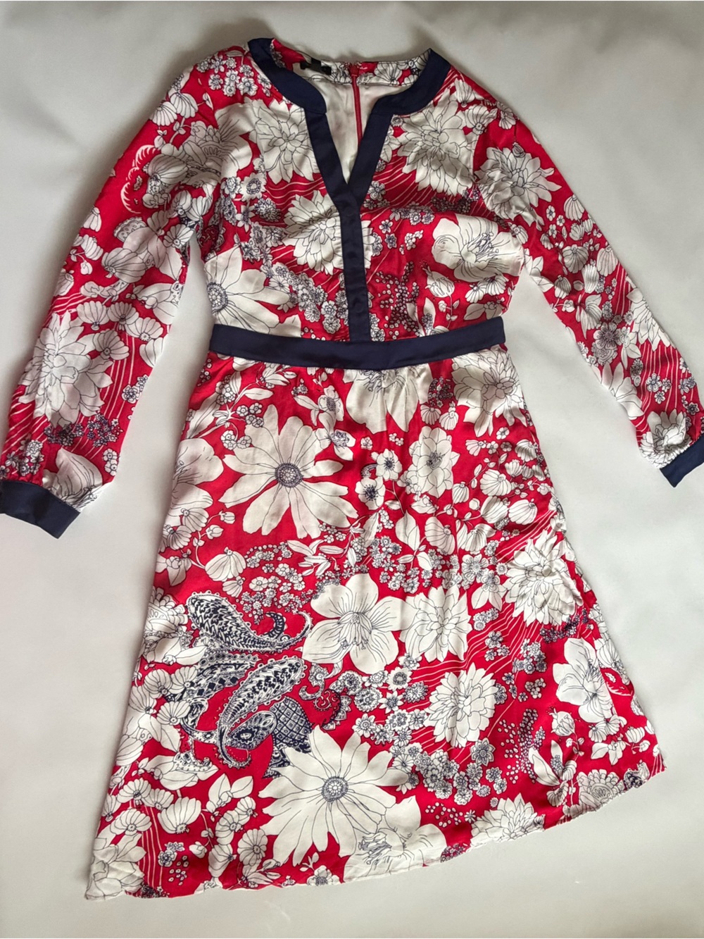 NWT Talbots Red White Floral Print Long Sleeve Dress Size 2